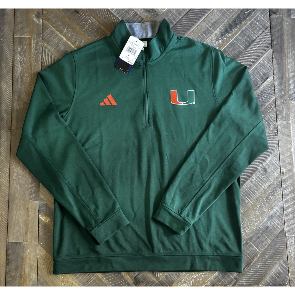 Adidas Mens University of Miami Hurricanes 1/4 Zip Pullover KB4457 Size L NWT